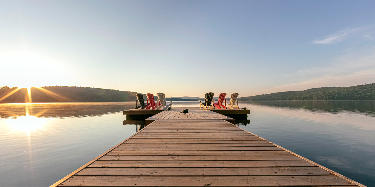 sunrise on dock at country retreat