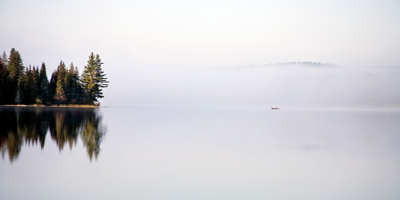misty morning lake view of Lake of Two Rivers