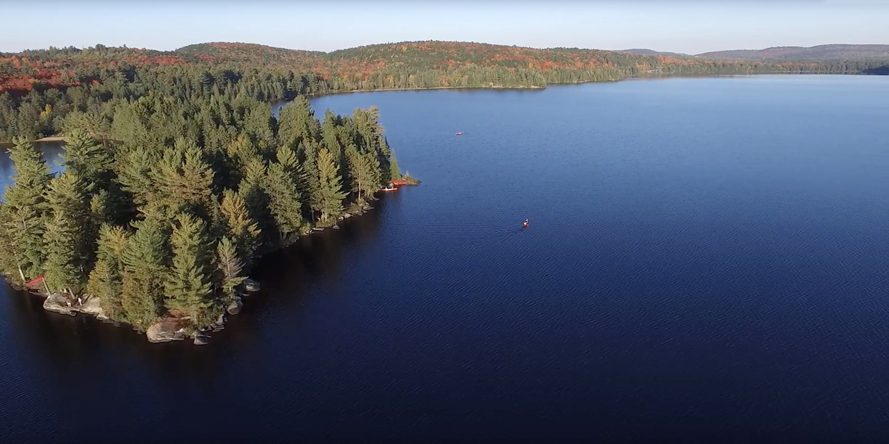 aerial view of killarney lodge and lake of two rivers in algonquin park canada